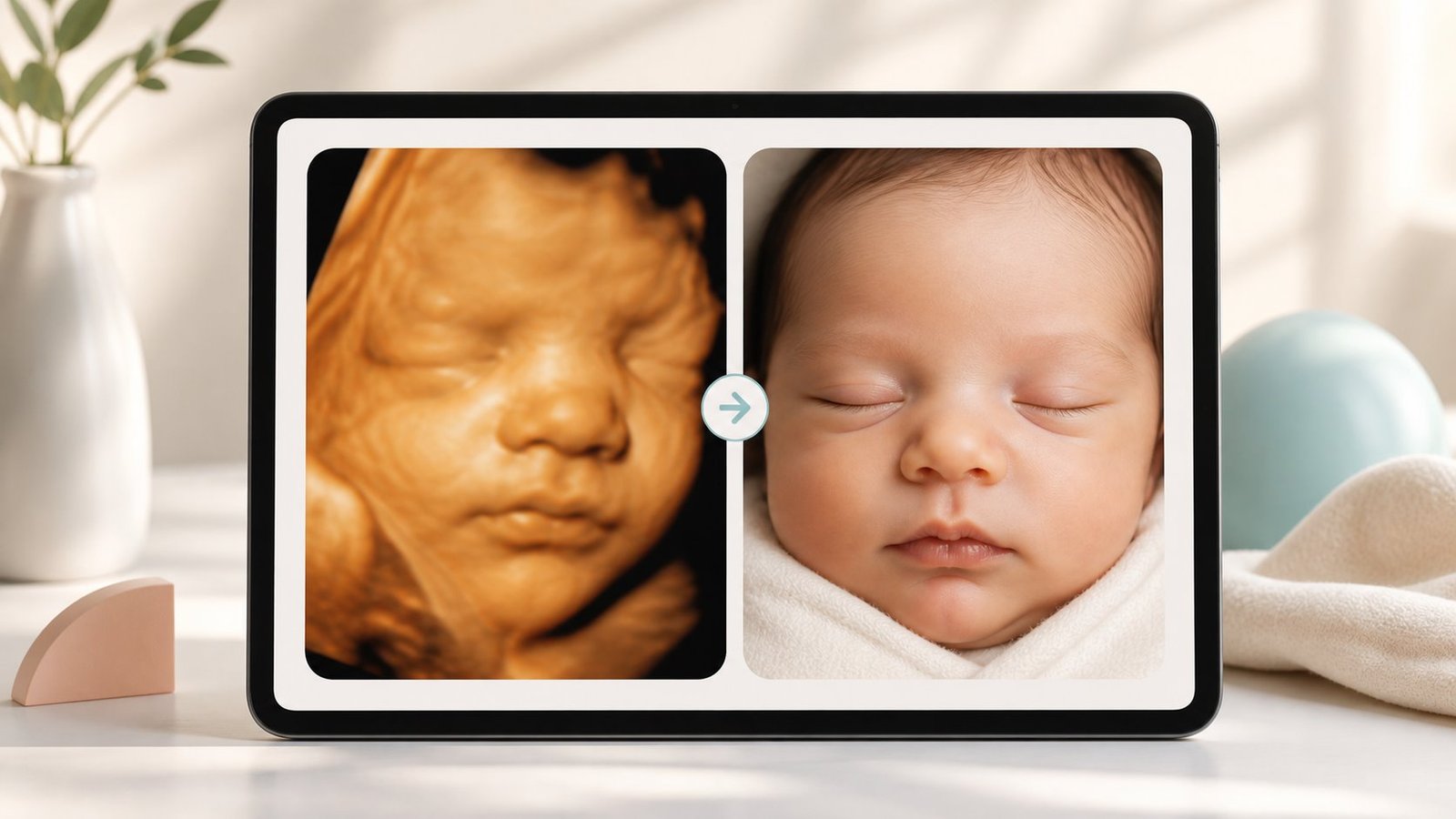 Synthetic AI baby preview before and after product sample