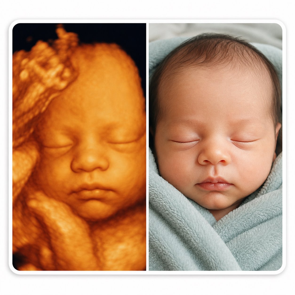 Synthetic 4D ultrasound and AI newborn before-after comparison
