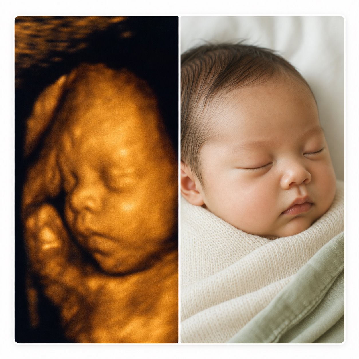 Synthetic baby reveal before-after comparison